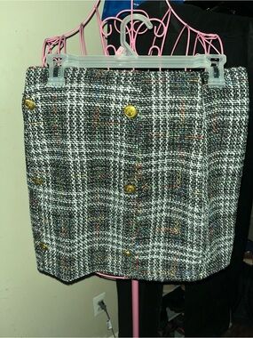 Woven Tweed Button-Front Mini Skirt - Black Multicolor